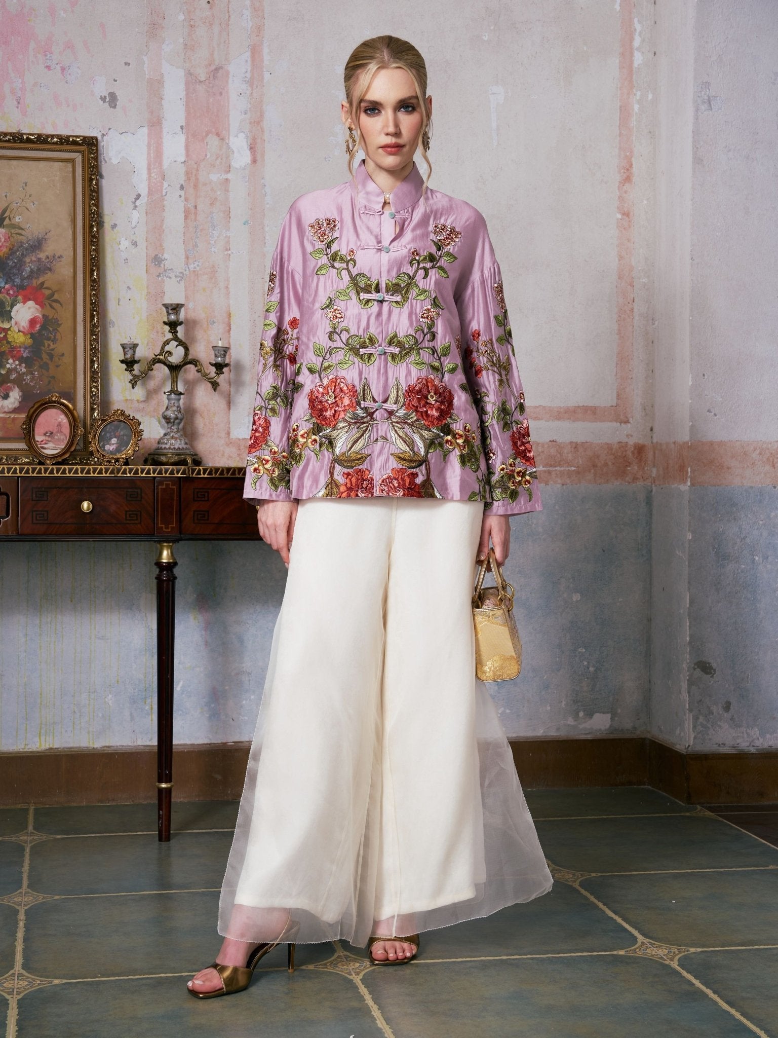 Floral Embroidered Tencel Jacket - Social Queen