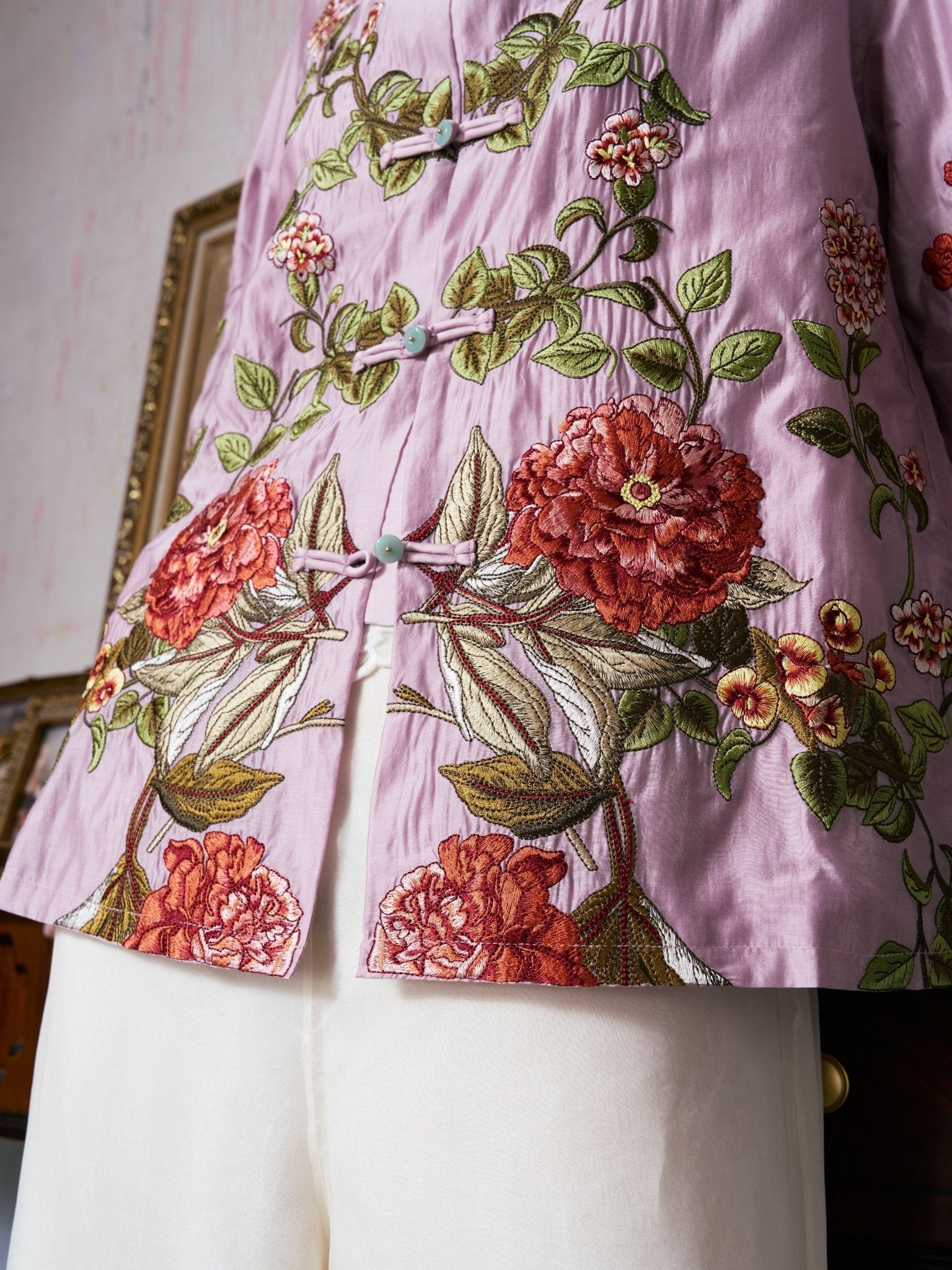 Floral Embroidered Tencel Jacket - Social Queen