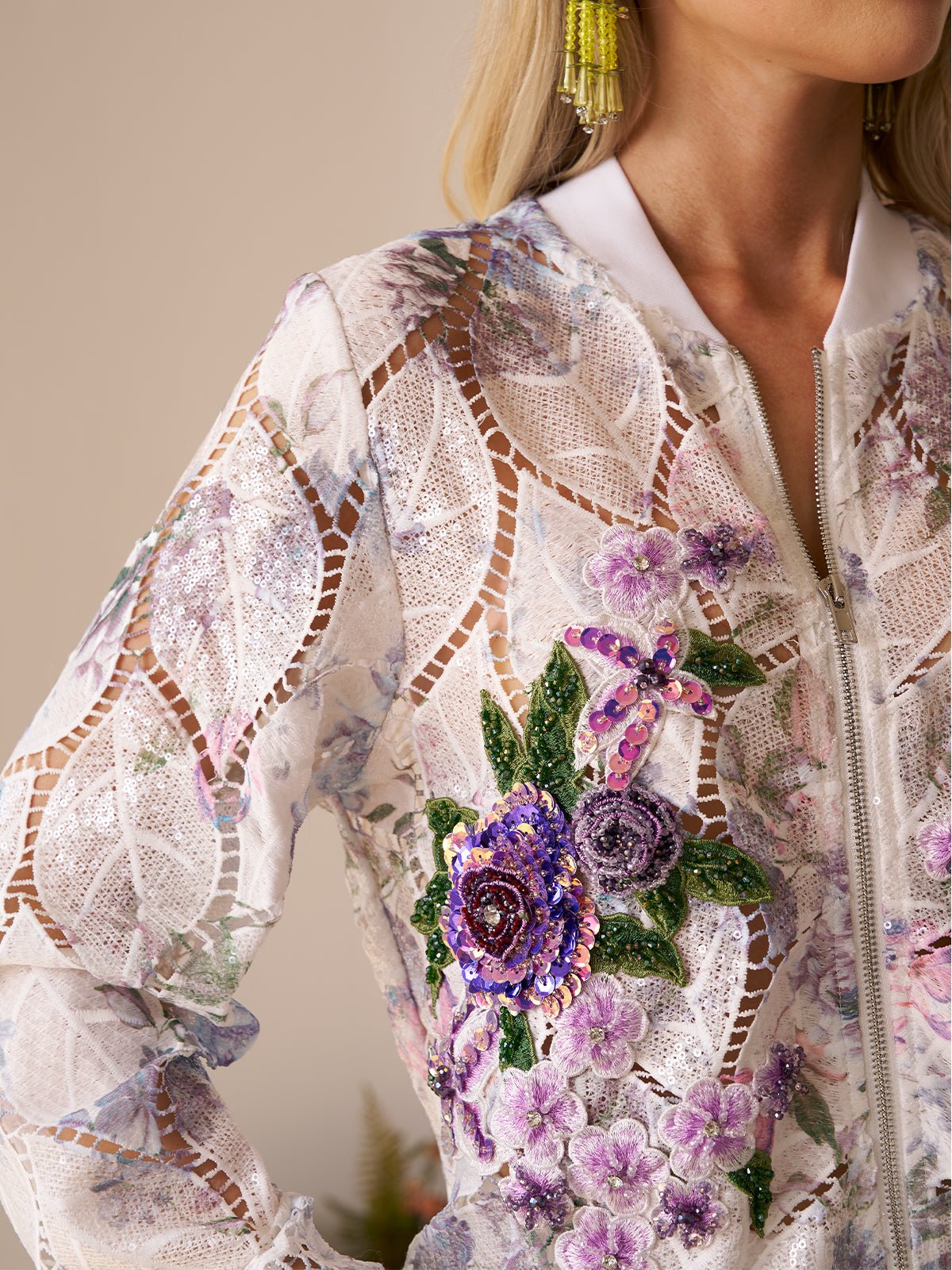 Floral Embroidery Lace Cutout Jacket - Social Queen