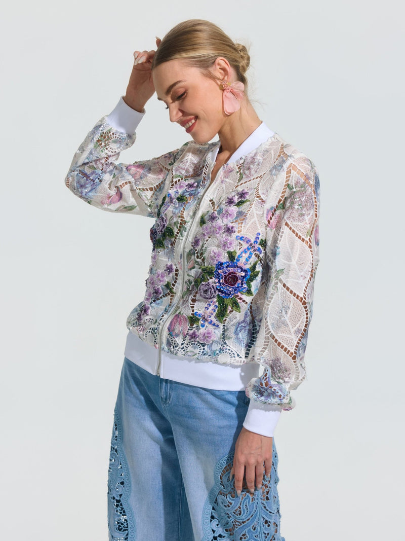 Floral Embroidery Lace Cutout Jacket - Social Queen