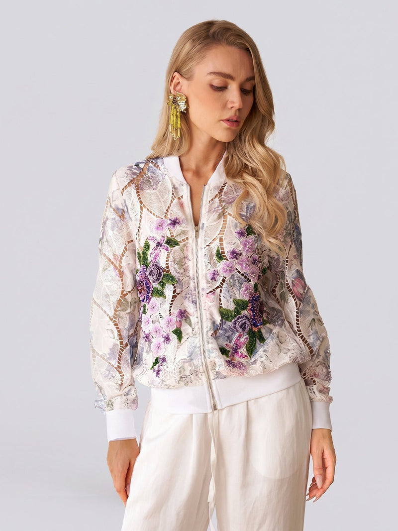 Floral Embroidery Lace Cutout Jacket - Social Queen