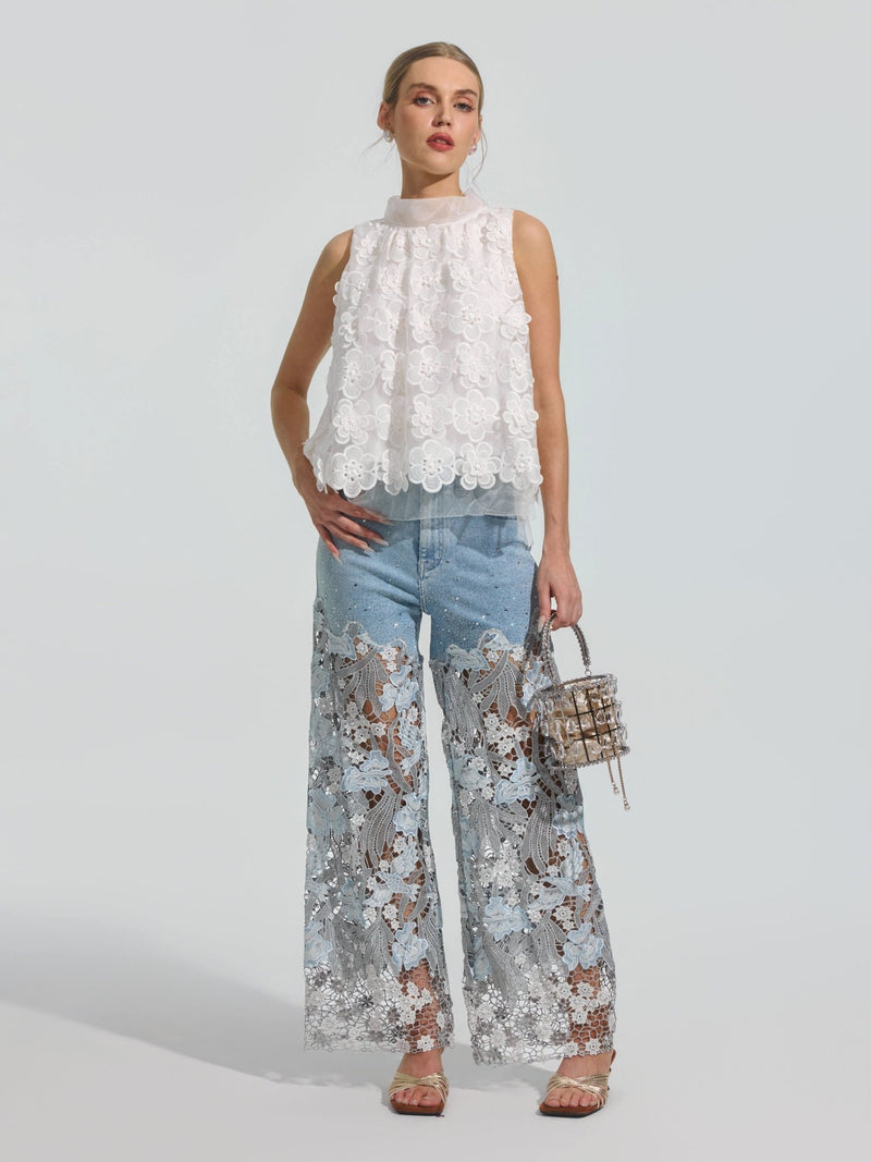 Floral Lace Patchwork Pants - Social Queen