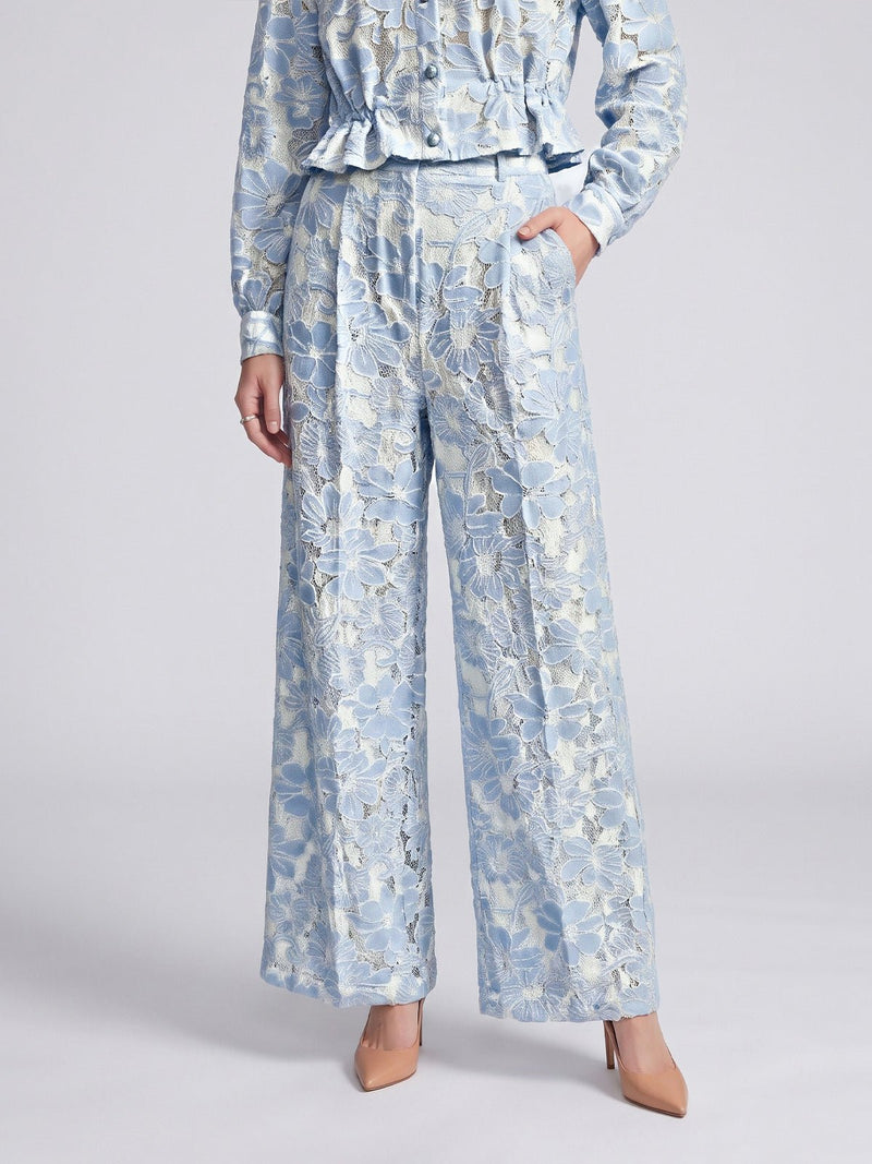 Floral Lace Wide-Leg Pants - Social Queen