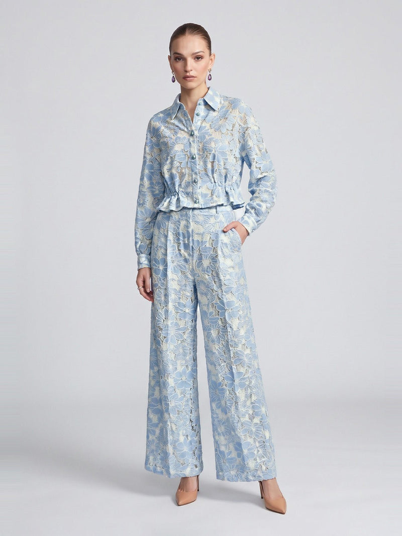 Floral Lace Wide-Leg Pants - Social Queen