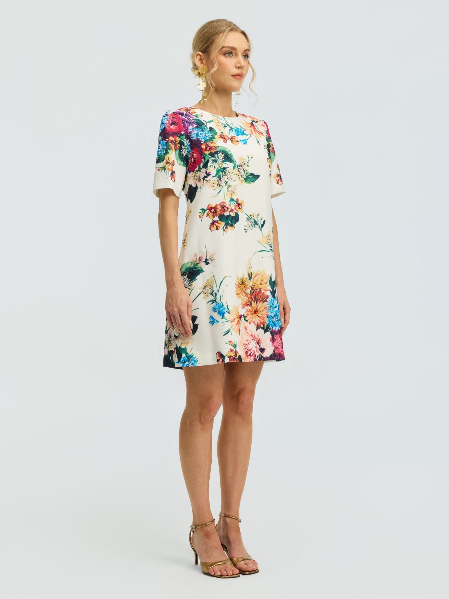 Floral Print Beaded Mini Dress - Social Queen