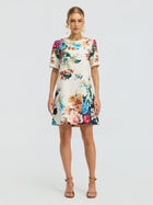 Floral Print Beaded Mini Dress - Social Queen