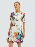 Floral Print Beaded Mini Dress - Social Queen