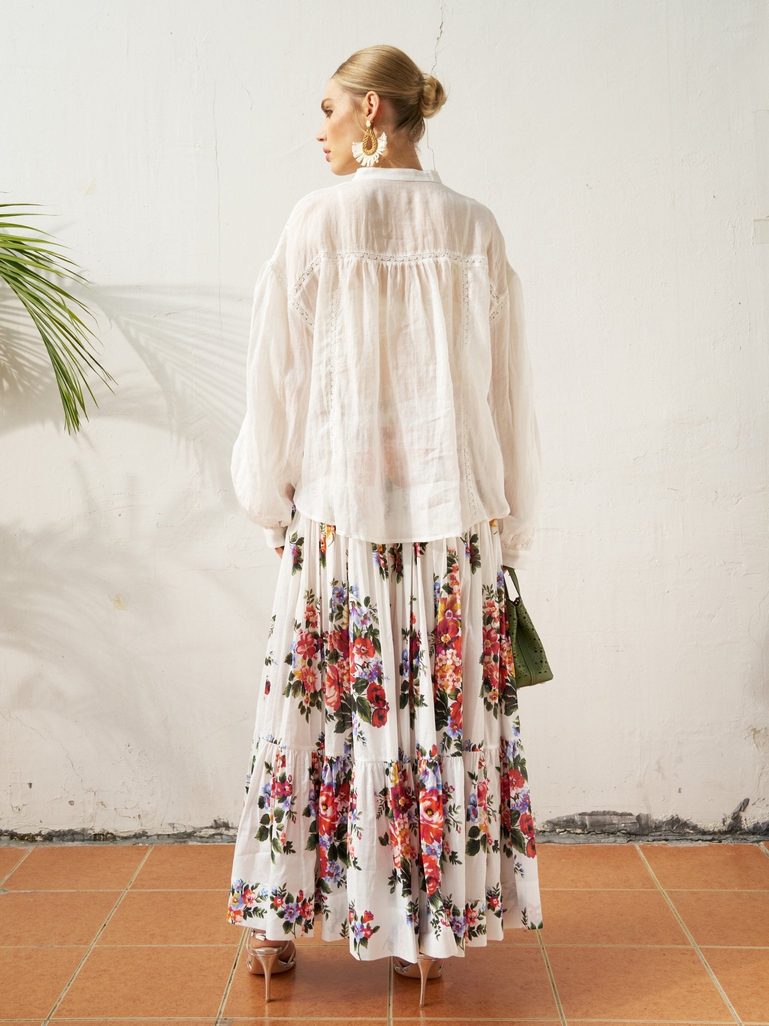 Floral Print Cotton Midi Skirt - Social Queen