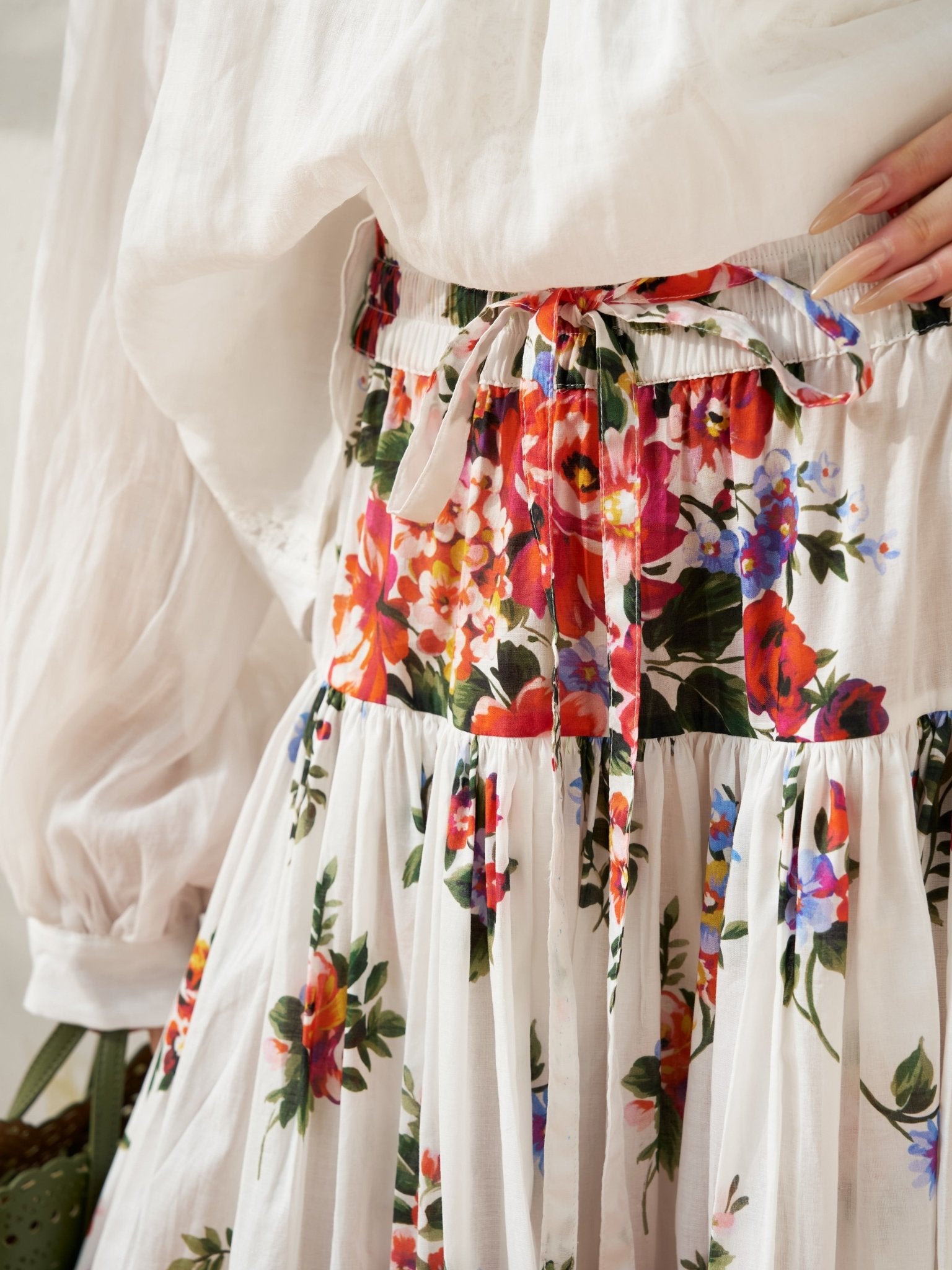 Floral Print Cotton Midi Skirt - Social Queen