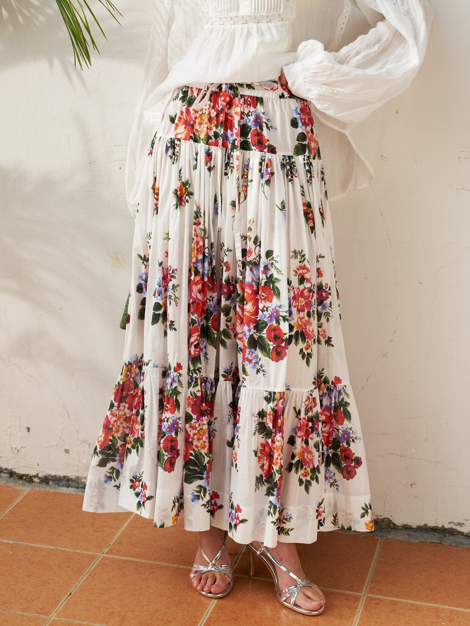 Floral Print Cotton Midi Skirt - Social Queen