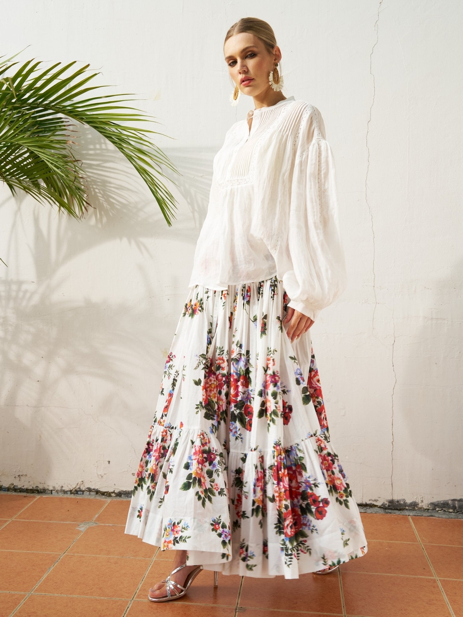 Floral Print Cotton Midi Skirt - Social Queen