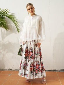 Floral Print Cotton Midi Skirt - Social Queen