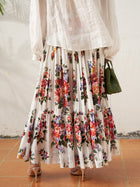 Floral Print Cotton Midi Skirt - Social Queen