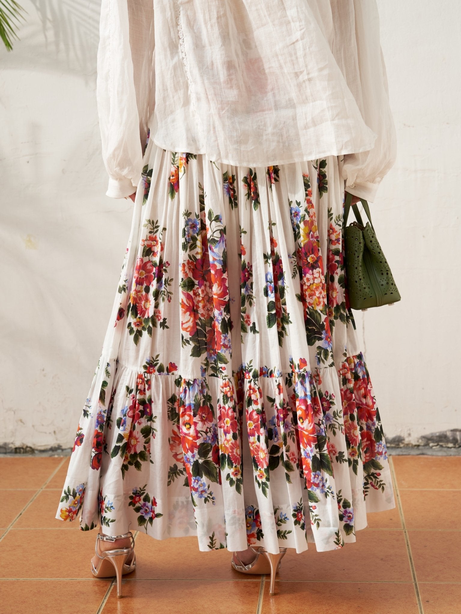 Floral Print Cotton Midi Skirt - Social Queen