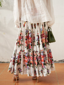 Floral Print Cotton Midi Skirt - Social Queen