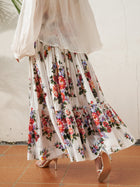 Floral Print Cotton Midi Skirt - Social Queen