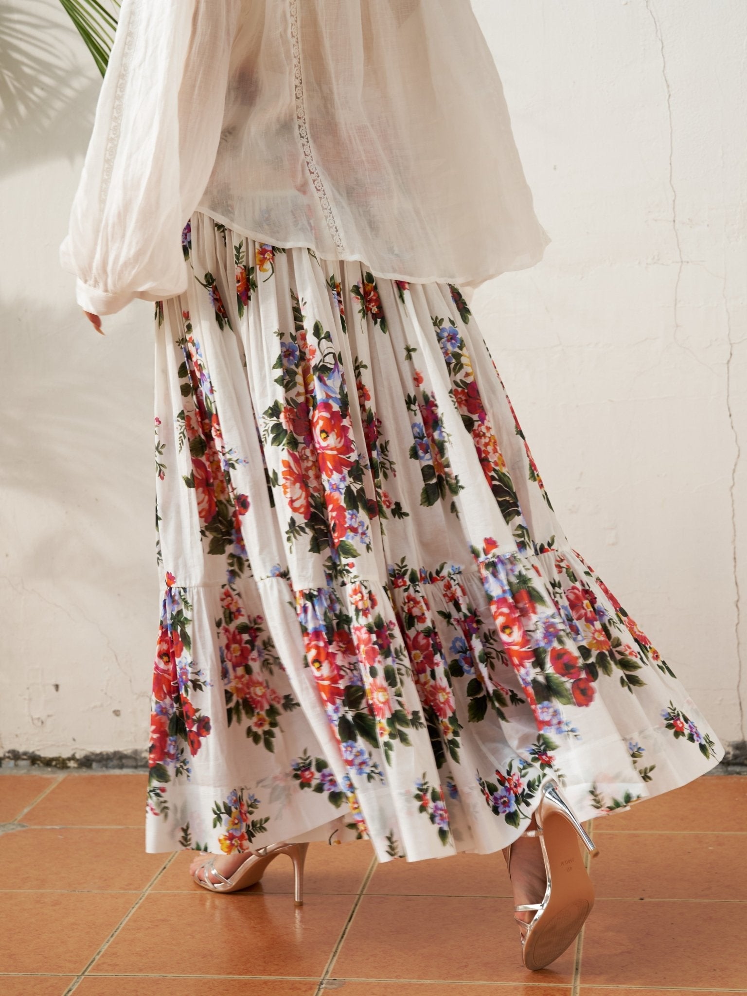 Floral Print Cotton Midi Skirt - Social Queen