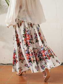 Floral Print Cotton Midi Skirt - Social Queen