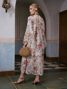 Floral Print Cutwork Linen Dress - Social Queen