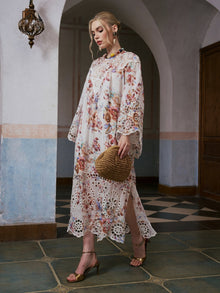 Floral Print Cutwork Linen Dress - Social Queen