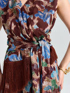 Floral Print Fringe Tie - Front Top - Social Queen