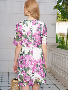 Floral Print Lace Shift Mini Dress - Social Queen
