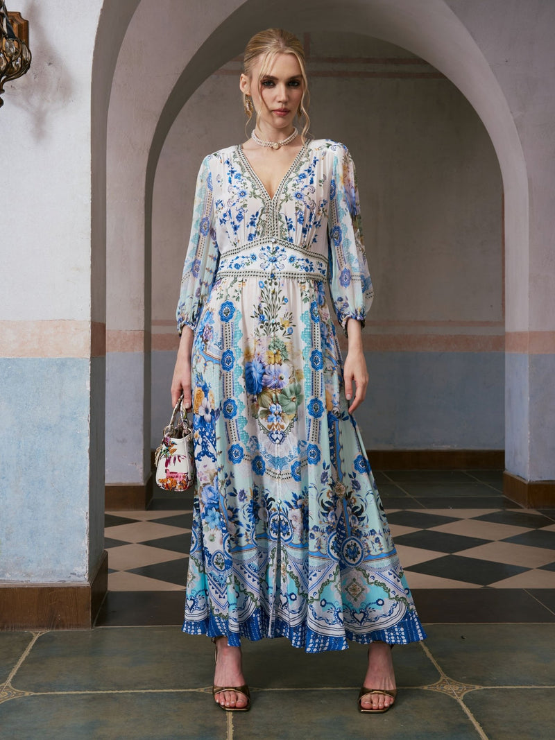 Floral Print Mulberry Silk Dress - Social Queen