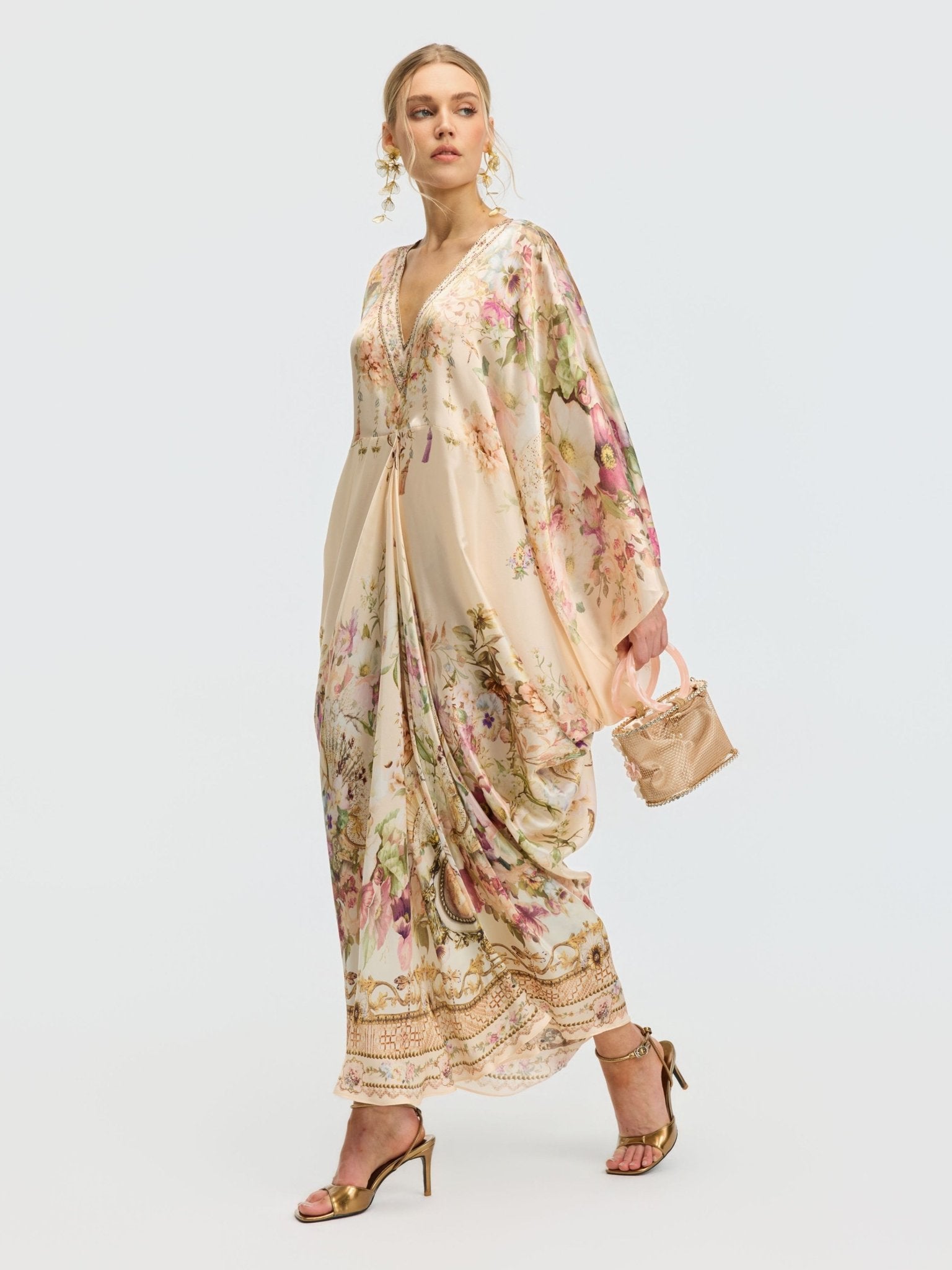 Floral Print Mulberry Silk Robe Dress - Social Queen