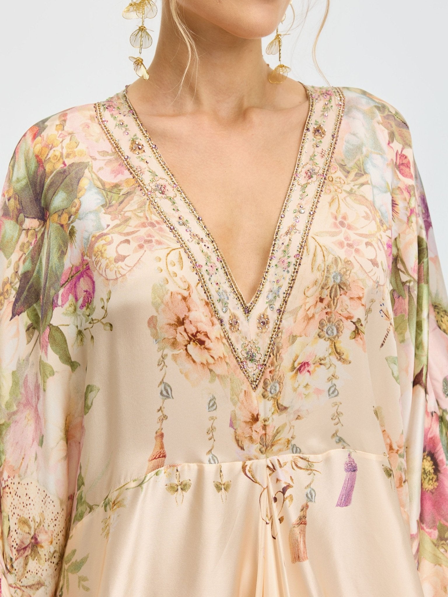 Floral Print Mulberry Silk Robe Dress - Social Queen