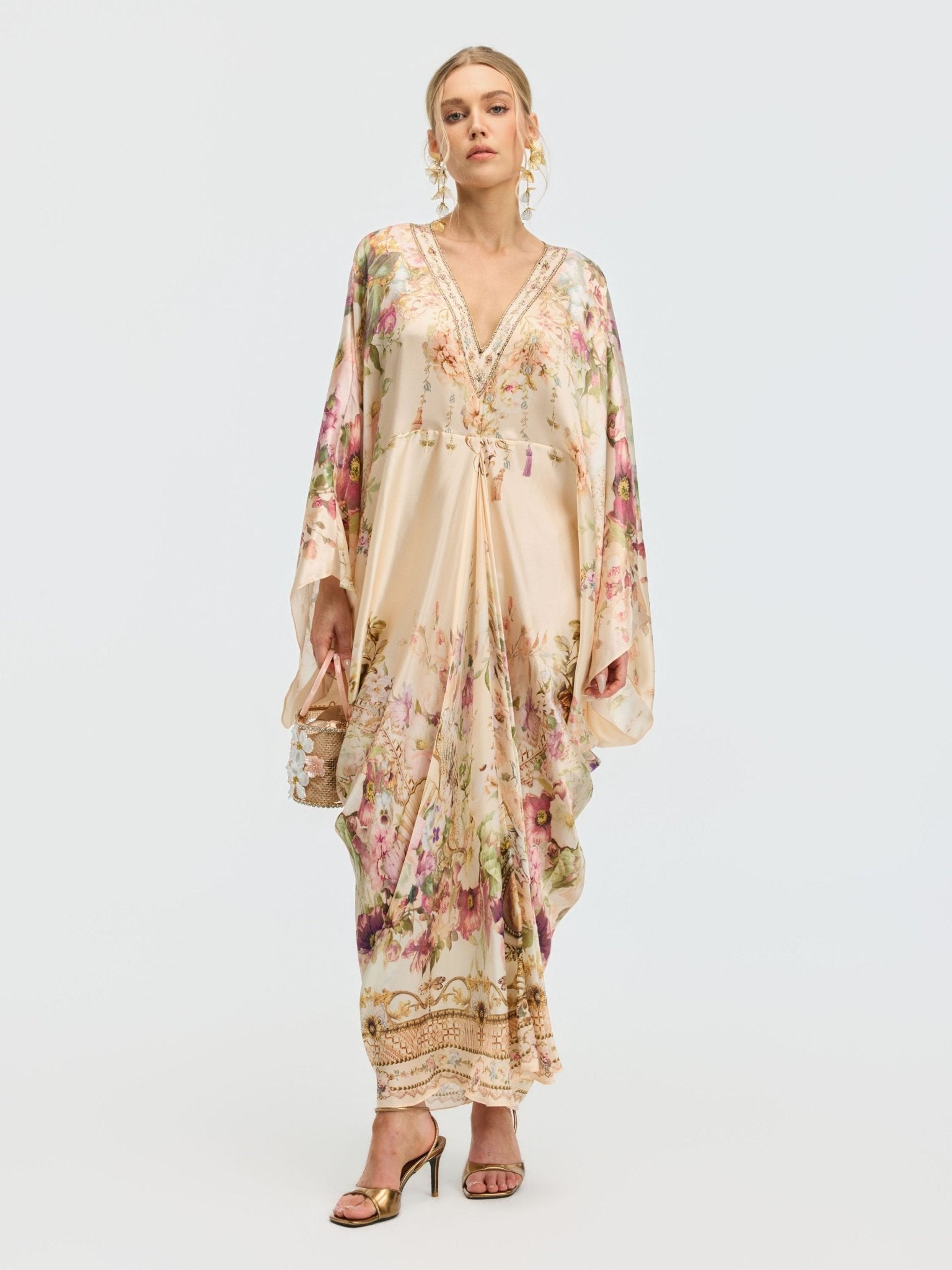 Floral Print Mulberry Silk Robe Dress - Social Queen