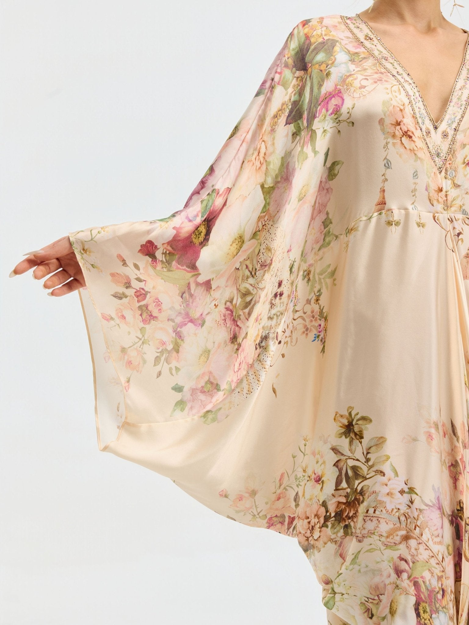 Floral Print Mulberry Silk Robe Dress - Social Queen
