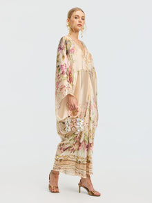 Floral Print Mulberry Silk Robe Dress - Social Queen