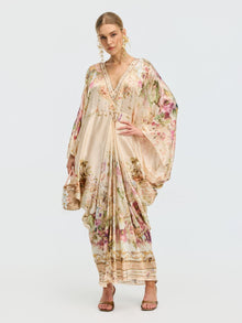 Floral Print Mulberry Silk Robe Dress - Social Queen