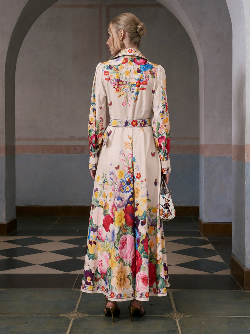 Floral Print Ramie Shirt Dress (Belt Included) - Social Queen