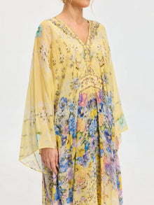 Floral Print Silk Caftan Dress - Social Queen