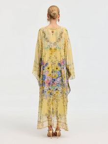 Floral Print Silk Caftan Dress - Social Queen