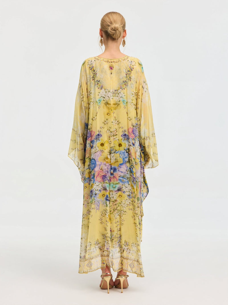 Floral Print Silk Caftan Dress - Social Queen