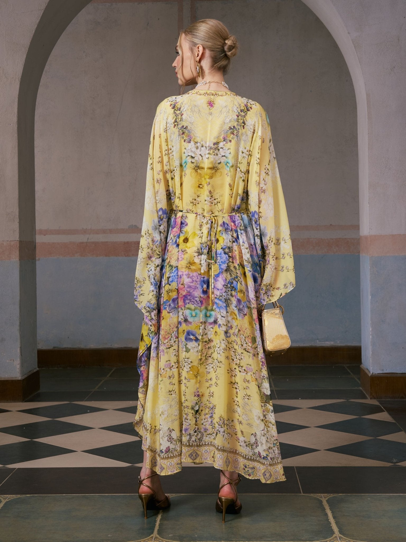 Floral Print Silk Caftan Dress - Social Queen