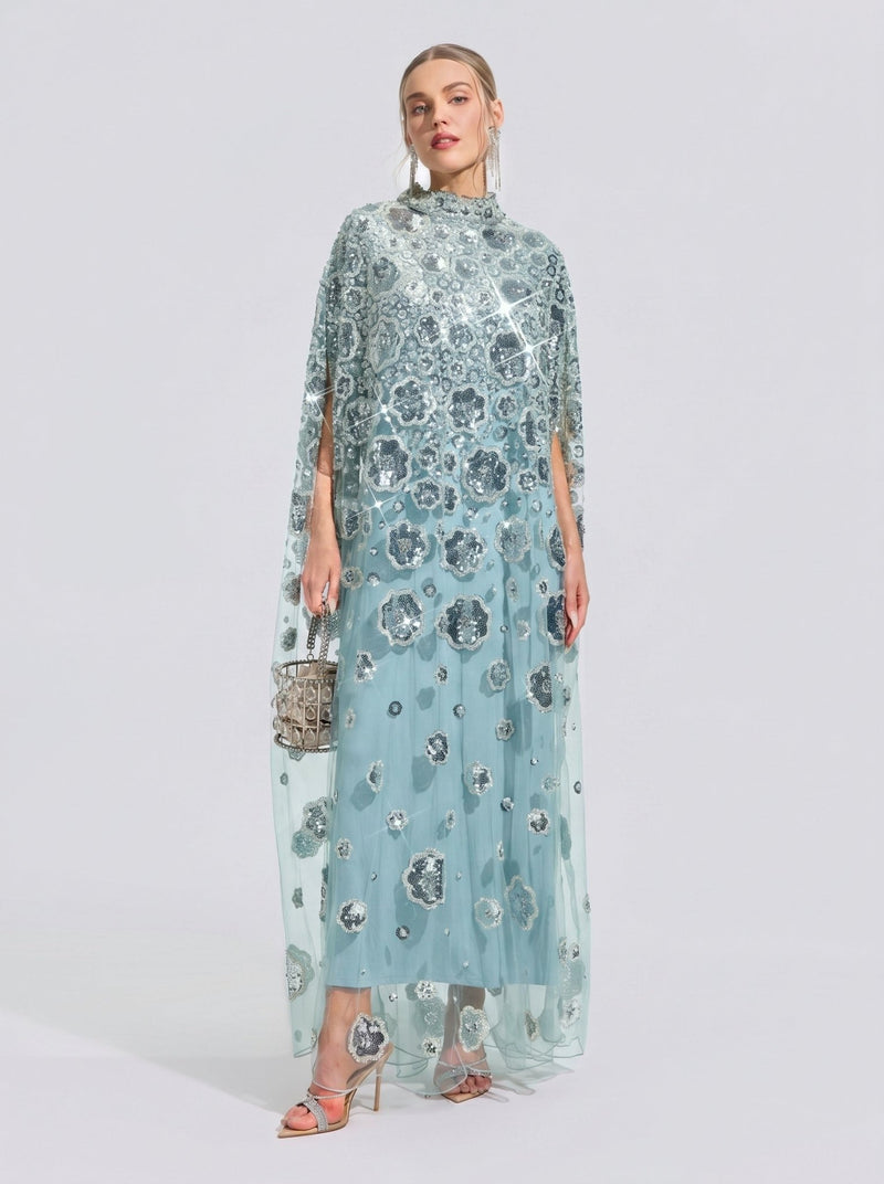 Floral Sequin Cape Dress (Includes Slip Dress) - Social Queen