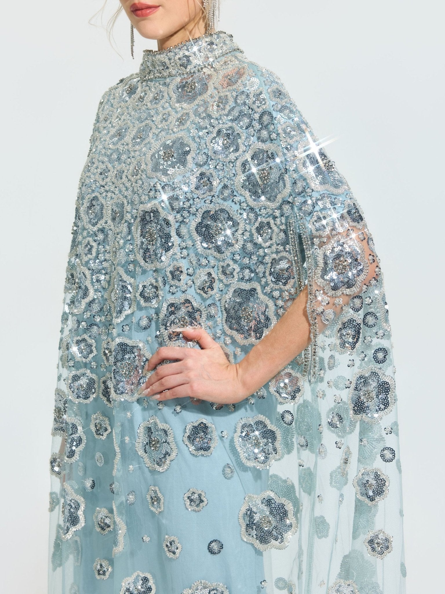 Floral Sequin Cape Dress (Includes Slip Dress) - Social Queen