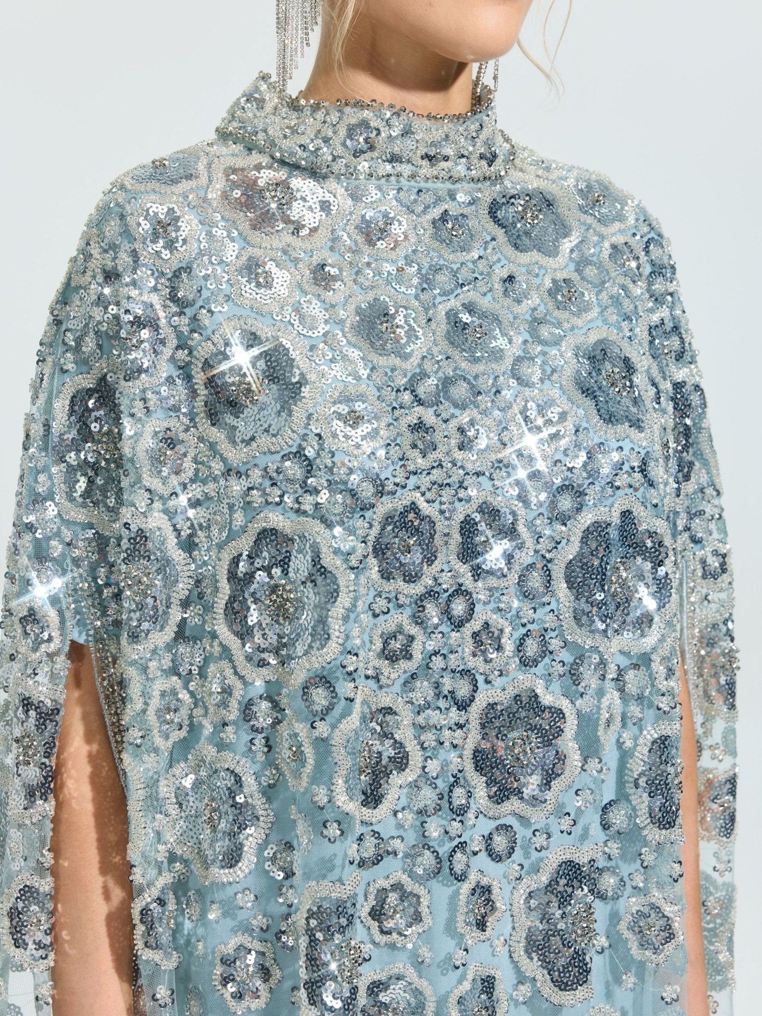 Floral Sequin Cape Dress (Includes Slip Dress) - Social Queen