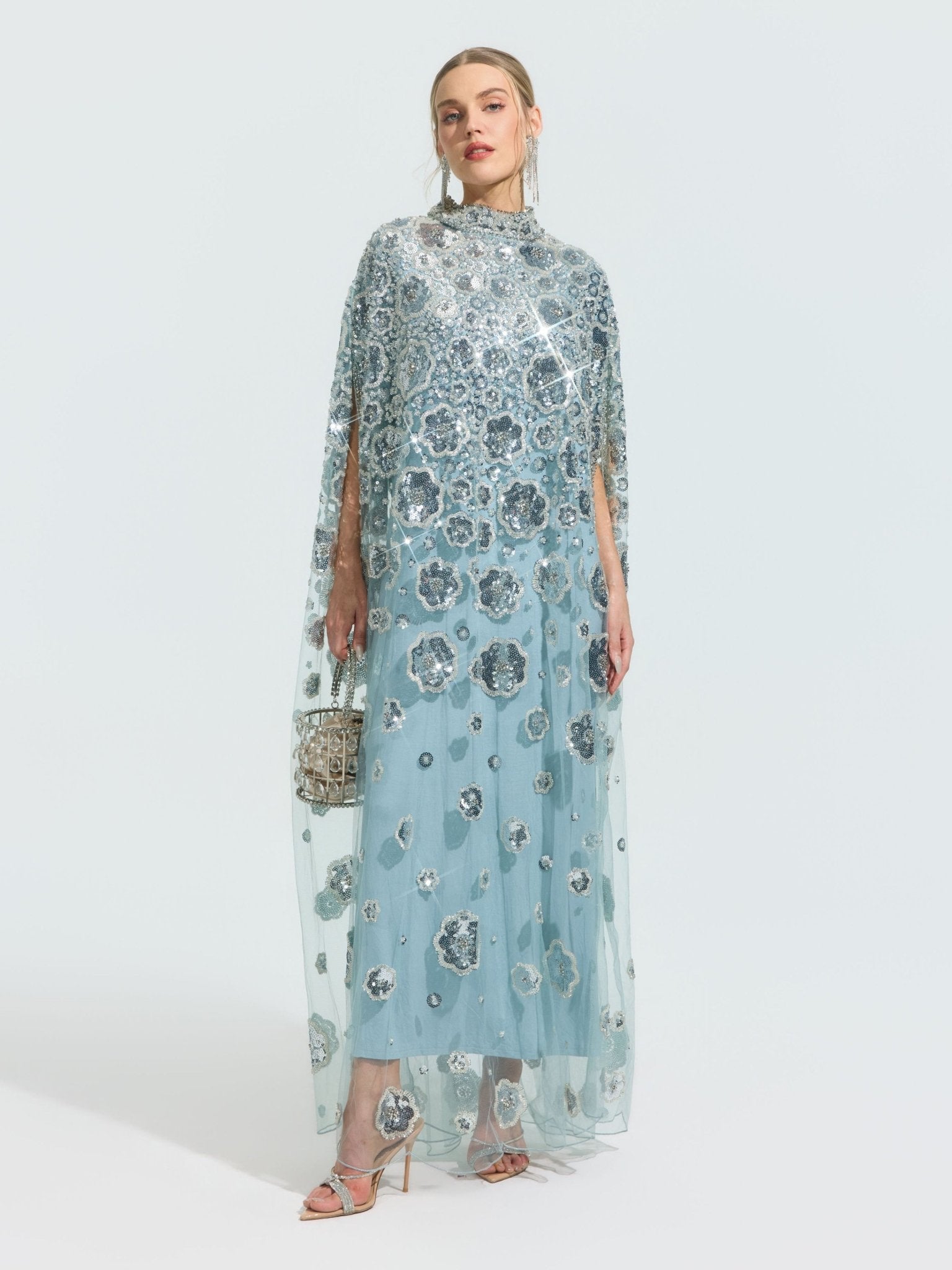Floral Sequin Cape Dress (Includes Slip Dress) - Social Queen