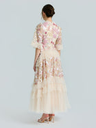 Floral Sequin Embroidered Tiered Dress - Social Queen