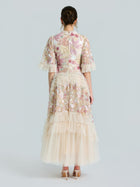 Floral Sequin Embroidered Tiered Dress - Social Queen