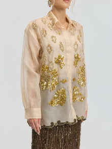 Floral Sequin Mulberry Silk Shirt - Social Queen