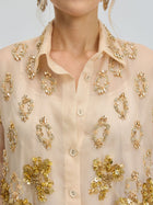 Floral Sequin Mulberry Silk Shirt - Social Queen