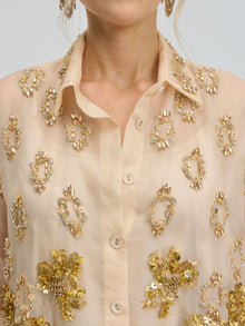 Floral Sequin Mulberry Silk Shirt - Social Queen