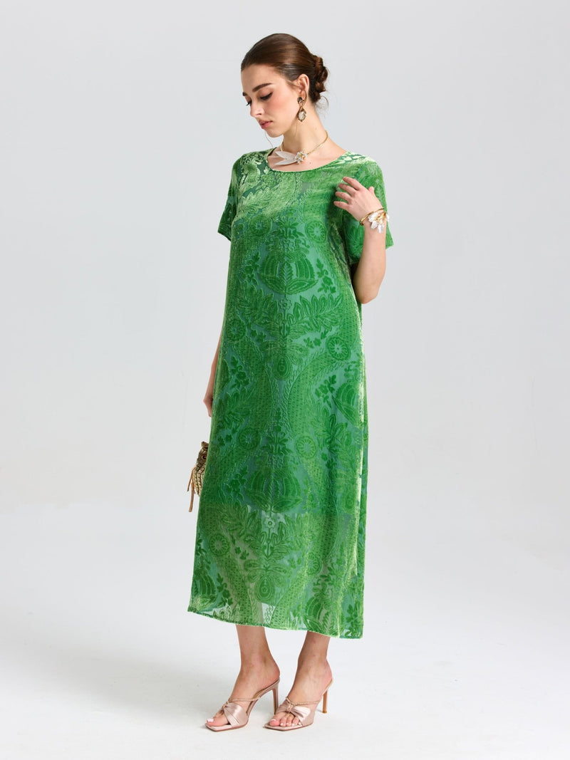 Floral Silk Velvet Shift Dress (Cami Included) - Social Queen