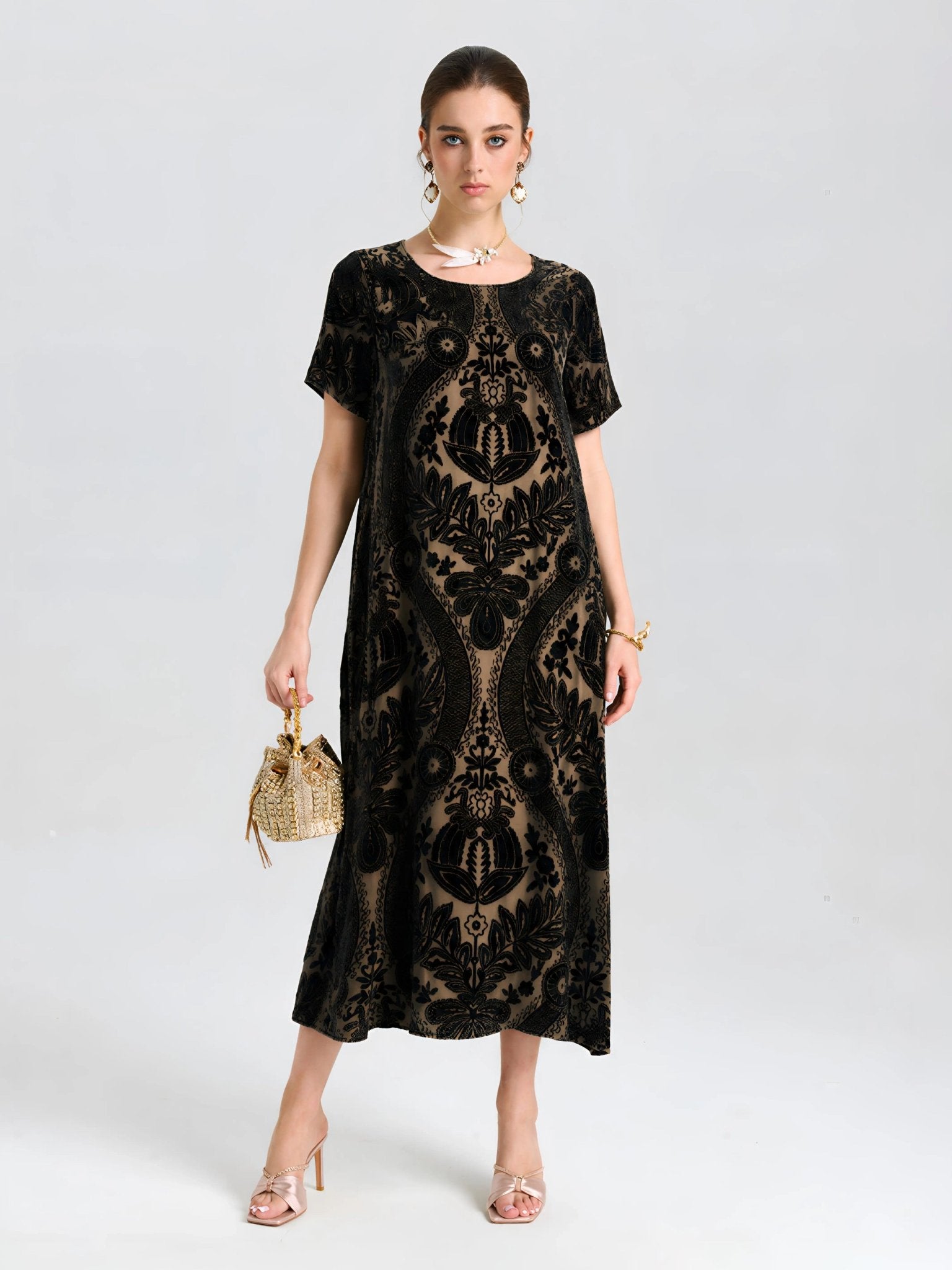 Floral Silk Velvet Shift Dress (Cami Included) - Social Queen