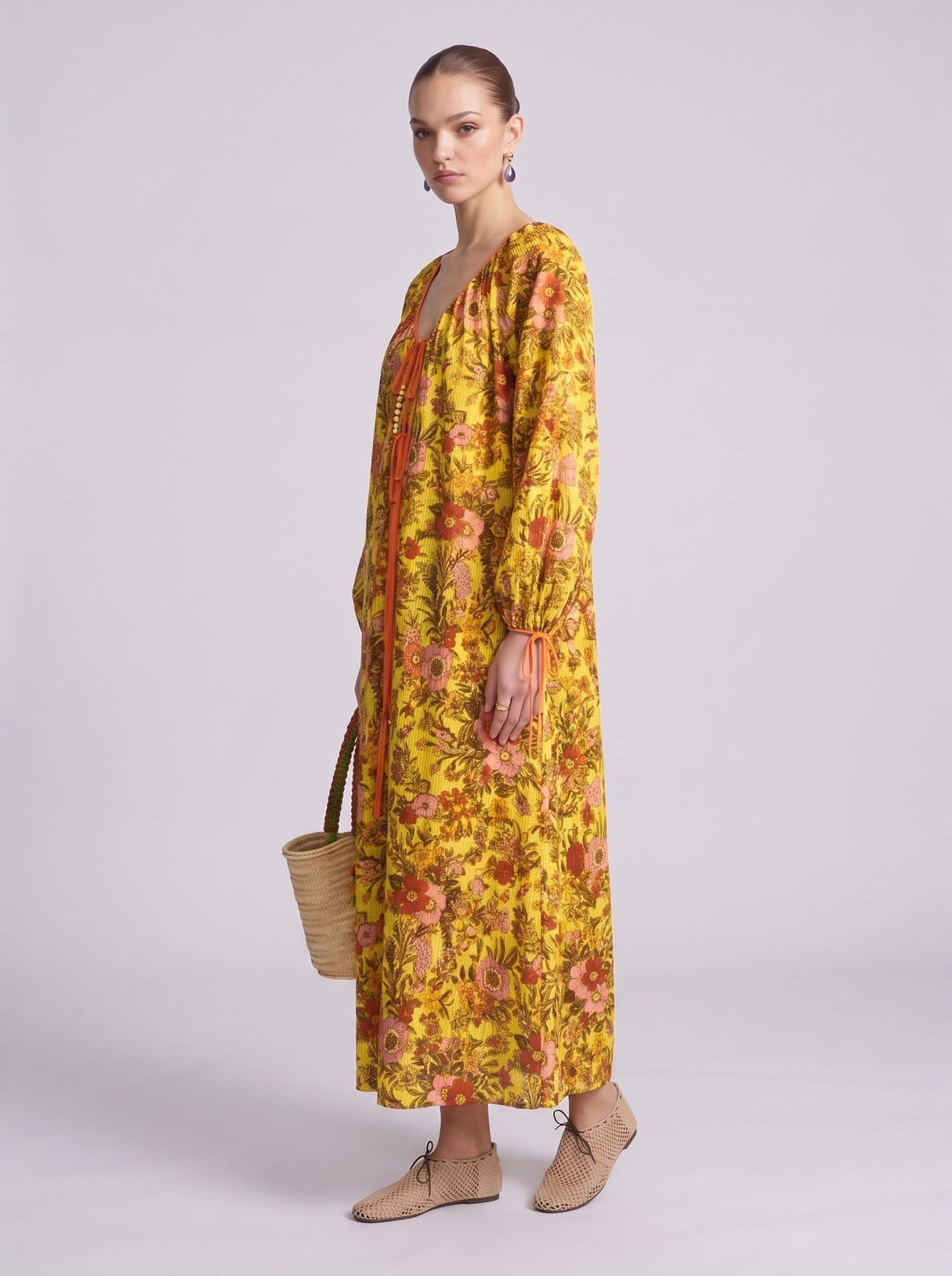 Floral Tie Front Maxi Dress - Social Queen